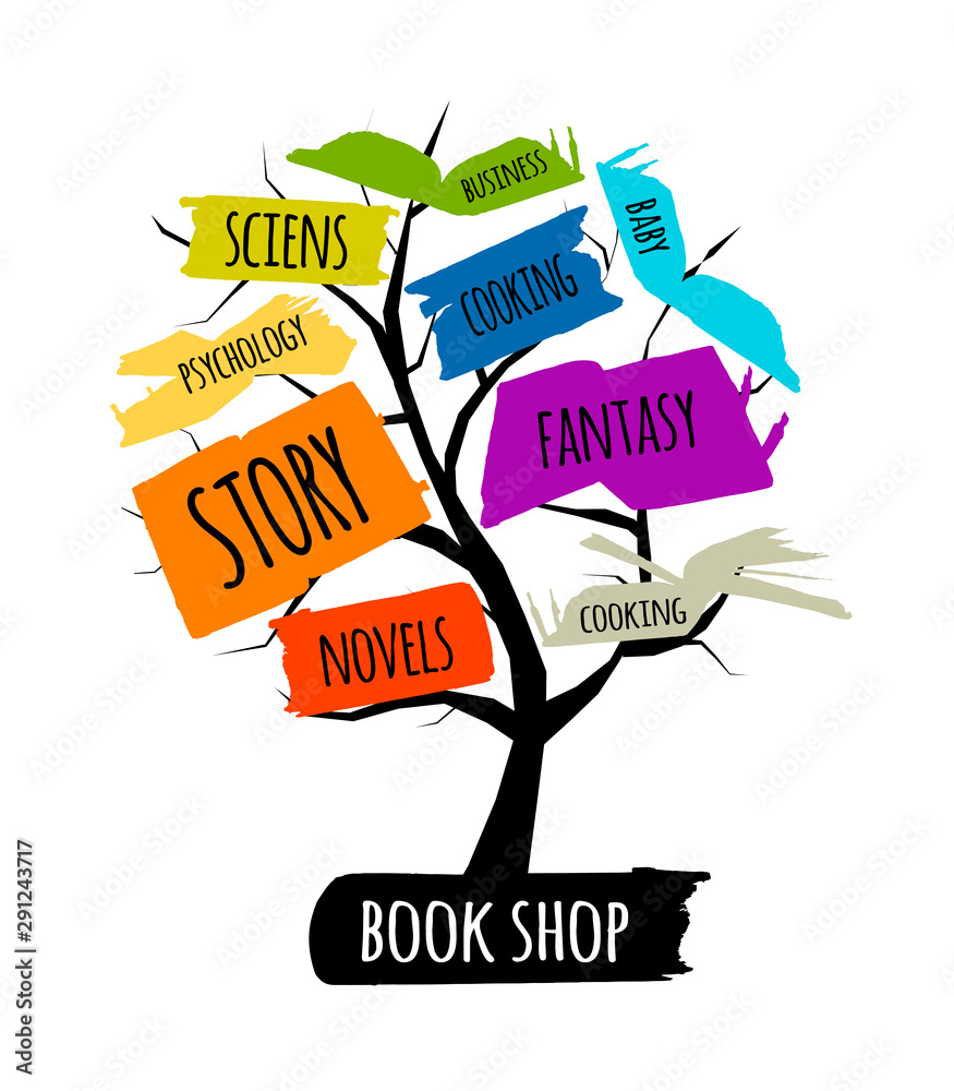 Wall mural Library tree with books for your design