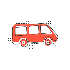 Passenger minivan sign icon in comic style. Car bus vector cartoon illustration on white isolated background. Delivery truck banner business concept splash effect.