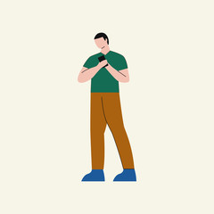 Woman setting giant question mark. Concept of curiosity, interest, questions. Flat vector illustration