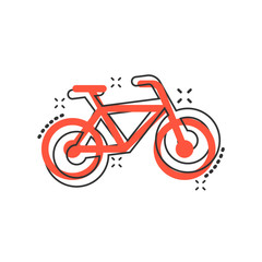 Fototapeta premium Bicycle sign icon in comic style. Bike vector cartoon illustration on white isolated background. Cycling business concept splash effect.