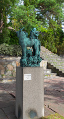Sculpture Man and Unicorn in Milesgarden Park. Stockholm. Sweden 08.2019