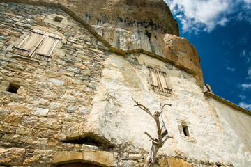 Stone houses of the troglodyte village of Saint Marcellin in the Gorges du Tarn