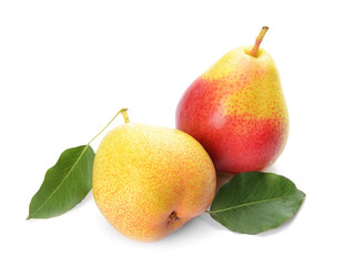 Sweet ripe pears on white background