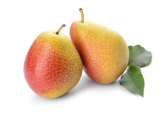 Sweet ripe pears on white background