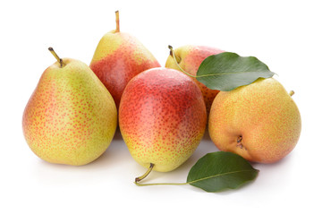 Sweet ripe pears on white background
