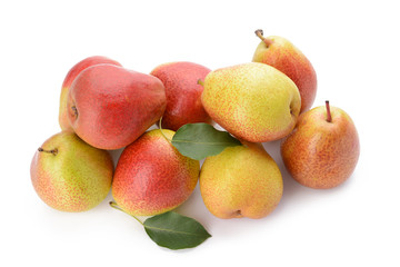 Sweet ripe pears on white background