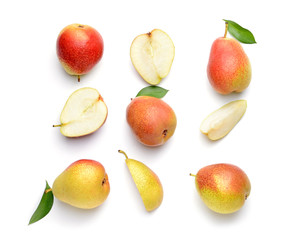 Sweet ripe pears on white background