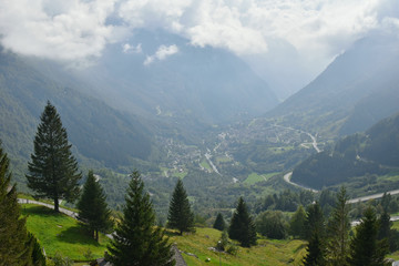 Fototapeta na wymiar Road through the Alps. Panoramic view. Switzerland.
