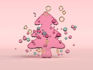 red pink green transparency material abstract winter christmas concept 3d rendering