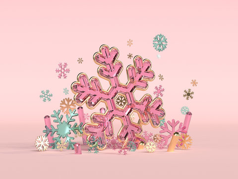 red pink green transparency material abstract winter christmas concept 3d rendering