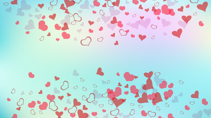 Red on Gradient fond Vector. Festive background. Design element for wallpaper, textiles, packaging, printing, holiday invitation for Valentine's Day. Red hearts of confetti crumbled.