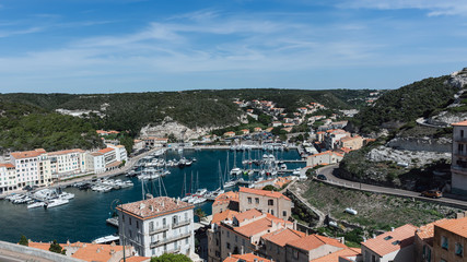 Fototapeta na wymiar Aerial view on the harbor in Bonifacio, Corsica, France.