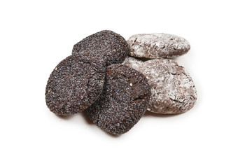 Chocolate cookies isolated on white background.