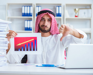 Arab businessman working in the office doing paperwork with a pi