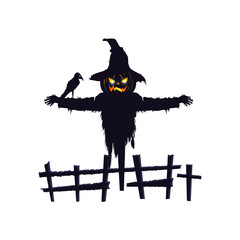 Fototapeta premium scarecrow halloween with raven isolated icon