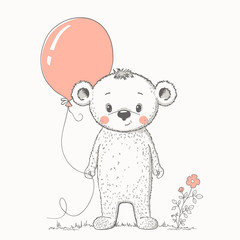Cute baby bear with balloon