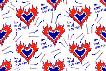 seamless pattern with burning heart and matches