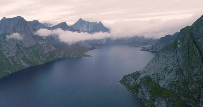 Drone view of a norwegian fjord