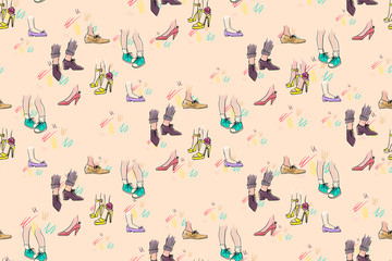 Fototapeta na wymiar Seamles pattern with shoes: women, men and children