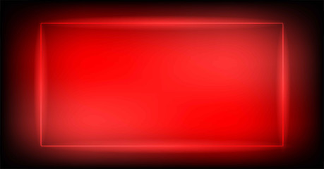 Neon sign.Rectangle glowing light banner with blank space. Electric rectangle frame on dark red  background.Neon right-angled background with flares and sparkles. Vintage vector illustration