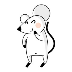 Cute cartoon white mouse on a white background. Vector illustration