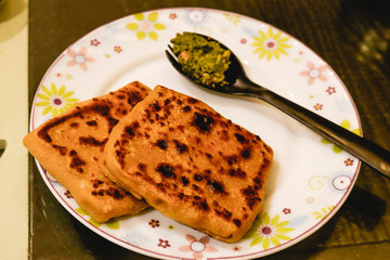 Healthy indian stuffed parotha.