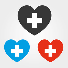 Obraz premium Heart with cross vector icon. Health care, medical symbol. Doctor's day set, emblem isolated on white background. Flat style for graphic and web design, logo.