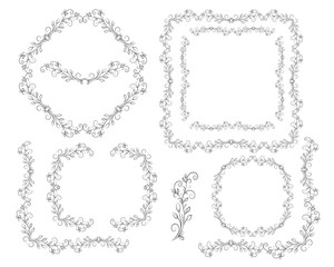 Set of openwork black and white frames and corner elements.