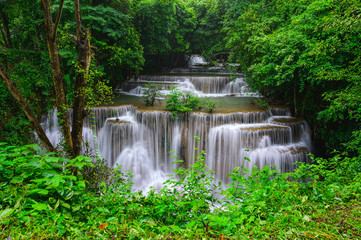 Huay Mae Khamin waterfalls in deep forest at Srinakarin National Park ,Kanchanaburi,Thailand