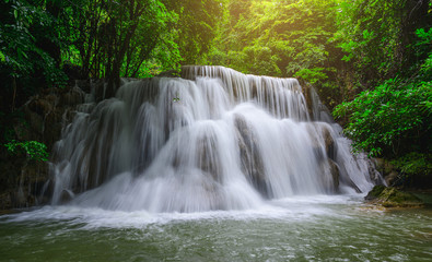 Fototapeta premium Huay Mae Khamin waterfalls in deep forest at Srinakarin National Park ,Kanchanaburi,Thailand