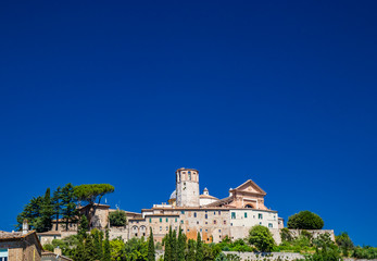 View of the ancient city of Amelia, in Umbria. The boundary wall, the houses and the cathedral with...