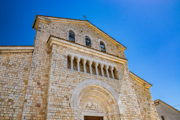 The Church of Santa Lucia in the city of Amelia, in Umbria. The facade composed of stone and marble...