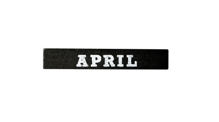 April Black wood calendar isolated on background