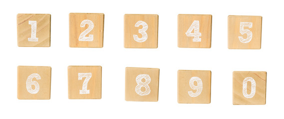 1-0 wood number on white background
