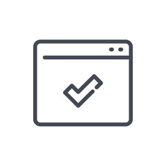 Online confirmation line icon. Online web page with check mark vector outline sign.
