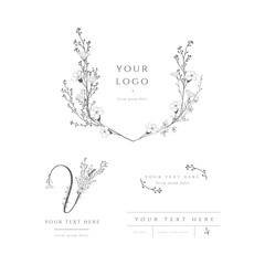 Vector pre-made logo branding kit, floral monogram. Decorated with detailed delicate flowers and brunches. Event planner, wedding planner, photography - 291262574