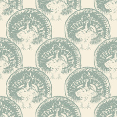 Monochrome watercolor  hand drawn artistic Harvest Thanksgiving fall  turkey bird vintage seamless pattern