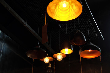 Indoor lamp decoration in coffee shop