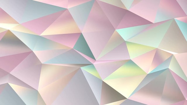 4K Abstract festive low polygonal pink crystal surface. Multicolored reflections. Shining bright. Xmas motion background.