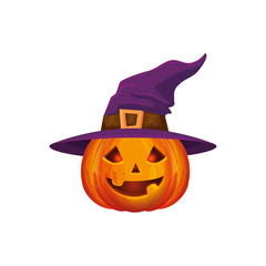 halloween pumpkin with hat witch isolated icon