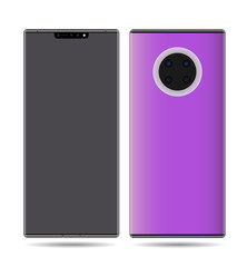 Smartphone mock up frameless blank screen isolated on background. Front and colorful back side - Vector flat graphic