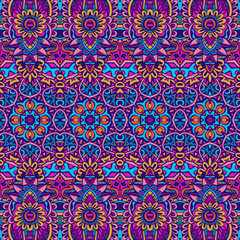 Festive colorful seamless vector pattern psychedelic doodle art
