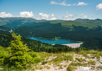 Vidraru lake and landscape of the Carpathian Mountains, in Transylvania (Romania)