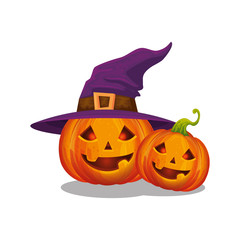 halloween pumpkins with hat witch isolated icon