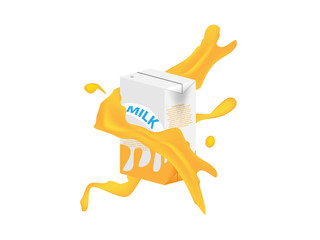 Concept and idea milk with orange flavor drop and orange juice splash background. Food and drinking concept. Vector EPS10