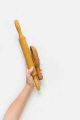 Zero waste flat lay. Woman's hands holding eco friendly kitchen utensils, concept of ecology, recycling, no plastic,zero waste