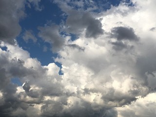 Dramatic sky with stormy clouds in sunny day