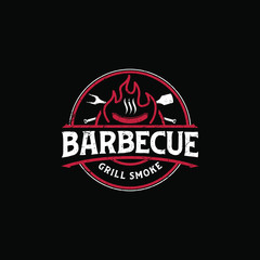 Fototapeta na wymiar Barbecue bbw grill restaurant food drink logo design - fire meat sausage spatula element
