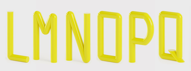 Set of alphabet letters LMNOPQ in a tubular style - 3D illustration