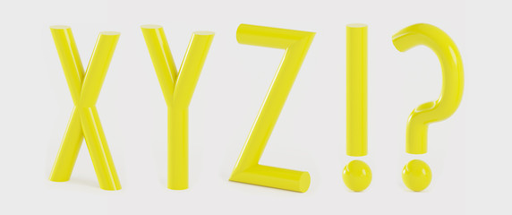 Set of alphabet letters XYZ!? in a tubular style - 3D illustration